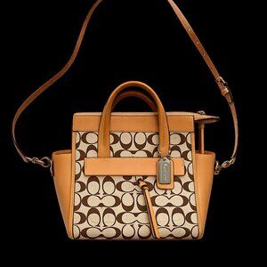 Coach Signature Canvas & Leather Satchel Crossbody Bag 30168 Tan Brown
